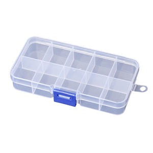 Boîte de rangement en plastique transparent à 10 compartiments avec couvercle à bouton bleu pour bijoux, outils, perles, organisateurs de nail art, utilisation sur bureau - Product Image 5