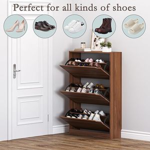 Meuble à chaussures avec 3 tiroirs rabattables, meuble de rangement à chaussures fin et étroit, étagère supérieure de présentation pour entrée, couloir, hall d'entrée, placard - Product Image 6