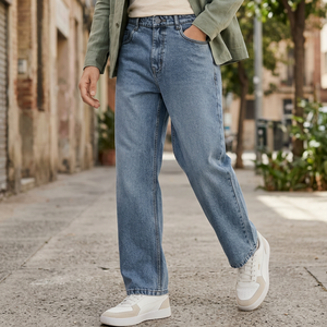 <b>Men</b> Washed Wide Leg <b>Jeans</b> Denim Pants Mid Waist Straight Leg Casual Streetwear Relaxed Fit Vintage Fashion <b>Trousers</b> Everyday Top - Product Image 3