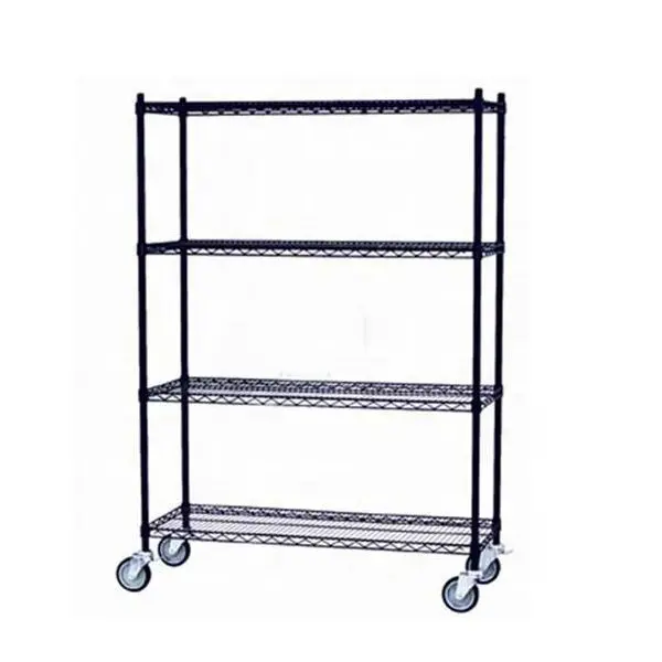 4 layer chrome wire shelving with 3" commercial castor