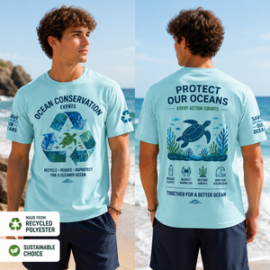 T-shirt de course écologique personnalisé OEM, T-shirt de sport durable en tissu recyclé, séchage rapide, pour course en plein air, marathon, événement sur la plage - Product Image 3