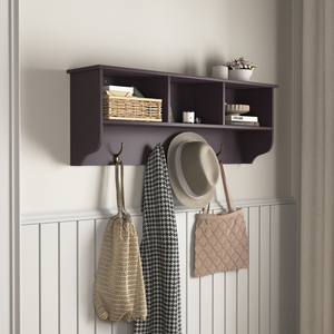 Entryway Wall Mounted Coat Rack <b>With</b> 4 <b>Hooks</b> Wooden Storage <b>Shelf</b> For Living Room - Product Image 6