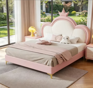 <span class=keywords><strong>Lit</strong></span> simple pour filles, design princesse nuage, en tissu cuir silicone, motif griffes de chat, avec sommier en pin silencieux, tailles personnalisables (1,2m-1,8m) - Product Image 5