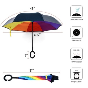 Parquet 50+ Uv rainbow 23 Inch Double Layer Inverted <b>Umbrellas</b> C Shaped Handle Reverse Folding Windproof <b>Umbrella</b> - Product Image 2