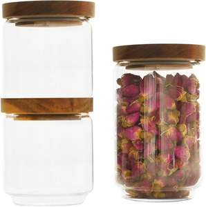 Bouteille hermétique de 500 ml, 1 L, 2 L avec couvercle en bois d'acacia, pot en verre pour café - Product Image 1