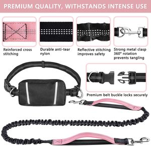 Laisse de chien élastique en Nylon de luxe 2024 ceinture de course réfléchissante mains libres avec accessoire de luxe <span class=keywords><strong>pour</strong></span> animaux de compagnie à motif solide - Product Image 6