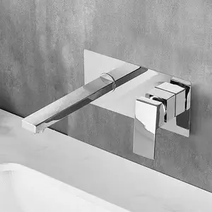 Grifo mezclador de lavabo de latón macizo montado en la pared de un solo mango con acabado pulido, grifos de lavabo de baño personalizados