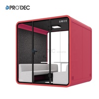 Cabine insonorisée Prodec pour deux personnes, isolation phonique, grain de bois bleu, pour diffusion en direct