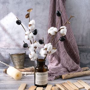 Fleur artificielle en coton CallaFloral, 5 têtes, blanche, fleur séchée, décoration d'intérieur, bouquet de mariage, style INS - Product Image 1