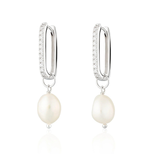 ต่างหูห่วงเพชรทรงบาโรกประดับมุกเงินแท้ S925 ชุบโรเดียม ROXI ขายดี - Product Image 2