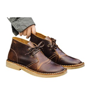 Botas de Media Caña para Hombre, de Cuero Genuino, Punta Redonda, con Cordones, Suela de Goma, para Todas las Temporadas, Zapatos Casuales para Caminar - Product Image 4