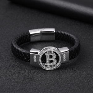 Handmade Braided <b>Leather</b> <b>Bracelet</b> With PVD Gold Stainless Steel Magnetic Clasp & Rotatable Zircon Charm | Stylish Men's Jewelry - Product Image 3