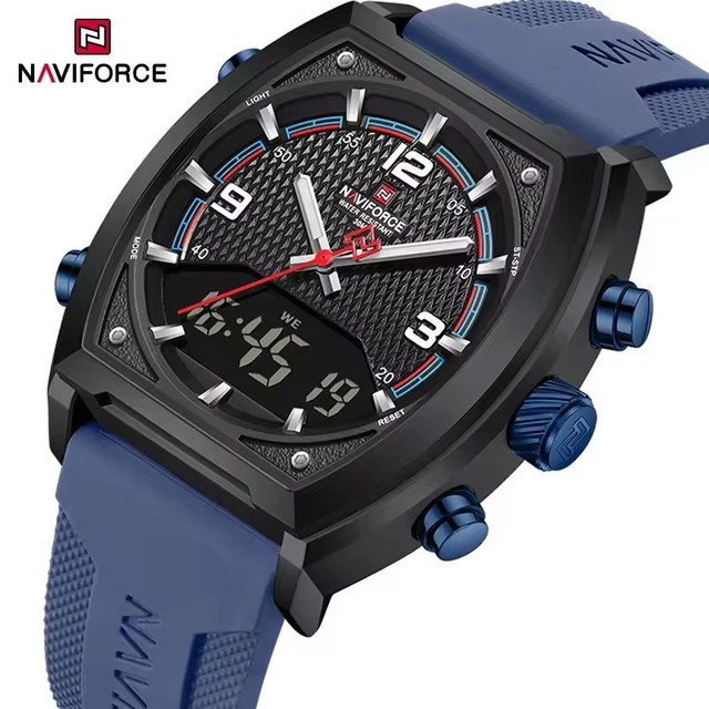 NAVIFORCE NF9242 9242 Sports Watch Waterproof Analog Dual Time Digital Wristwatches Week Display Clock Tonneau New Mens Watches