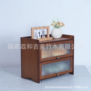 Kiyu Bamboo Double Layer Bread <b>Box</b> With <b>Glass</b> Door Kitchen Storage For Bread Pastry - Product Image 4