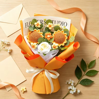 Bouquet de fleurs tricotées en peluche Teddy Bear, tournesols réalistes faits à la main, fleurs gonflées, ensemble cadeau noué à la main, moderne et tendance, directement de l'usine