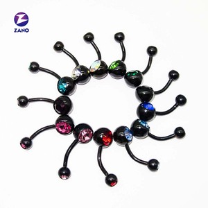 Anneau de piercing banane en acier inoxydable pour enfant, double zircon, boule unie, pour nombril, calibre 14 - Product Image 6