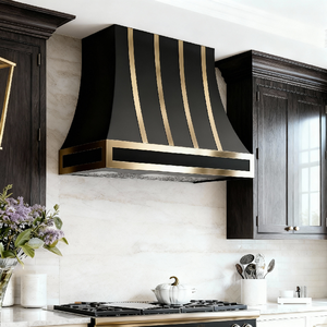 58 İnç Özel Siyah Paslanmaz Çelik Havalandırmalı Duvara Monte Davlumbaz Pirinç Kayışlarla Modern Mimari Tasarım - Product Image 5