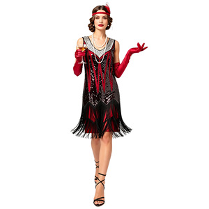 Falda Flapper con Lentejuelas y Borlas Estilo Gatsby Años 20, Disfraz Vintage para Fiesta, Vestido de Club para Mujer, Negro, Dorado, Rojo, Verde, Azul Claro, Cuello Redondo - Product Image 3
