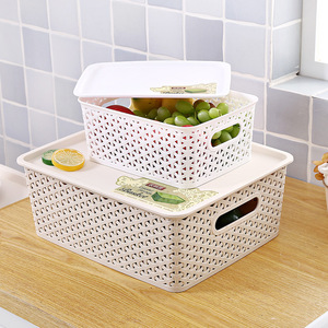 Storage Basket Rectangle With Lid Off <b>White</b> Brown <b>White</b> With Handles Multifunctional Desktop Storage Organizers - Product Image 2