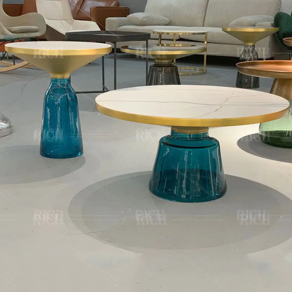 Tabela de chá de aço inoxidável, tabela de café redonda de vidro com design mais novo