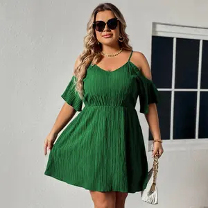 Groothandel Vrouw Jurk Effen Sexy Viscose En Nylon Kleding Off-The-Shoulder Party Slip Dress Elastische Taille Plus Size Zomerjurk