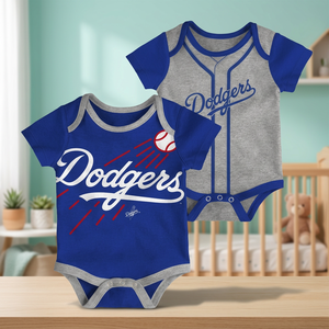 FOXA Dodgers Ensemble de 2 pièces décontractées pour bébé, en tricot doux, bleu-gris, avec motif d'équipe, barboteuse 0-24 mois - Product Image 3