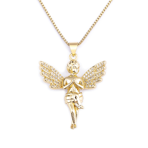 Collar QIKU con Colgante Romántico en Forma de Ángel Color Oro para Mujer de Cobre con Circonita, Accesorio de Joyería <span class=keywords><strong>Religiosa</strong></span> para Orar, Regalo de Aniversario - Product Image 2