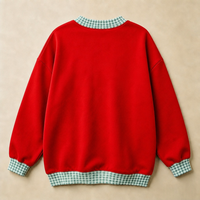 Sweat-shirt de Noël personnalisé pour enfants avec logo, pull à col rond pour filles, manches longues, bordure à carreaux, haut festif HOLLY JOLLY