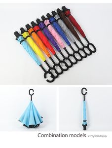 Paraguas de Viaje Manual Invertido con Mango en C, Doble Capa, Antiviento, con Gancho Creativo y Soporte, para Coche y Lluvia - Product Image 3