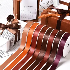 Brown satin silk ribbon for holiday gift package wrapping 100yard roll 24 colors wholesale