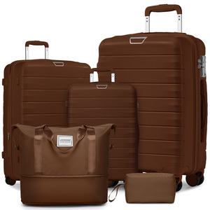 Juego de Maletas Rígidas con Rayas de 20/24/28 Pulgadas, Maleta de Viaje Color Moca para Mujeres y Hombres con Bolsa de Lona para Llevar a Bordo - Product Image 1