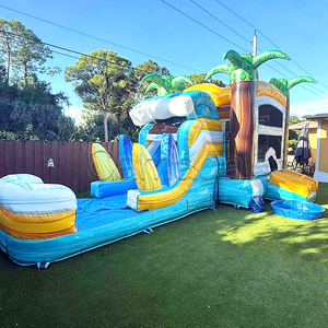 Château gonflable commercial <span class=keywords><strong>de</strong></span> qualité supérieure avec toboggan, château gonflable <span class=keywords><strong>géant</strong></span> avec toboggan, combo aquatique, palmier tropical bleu océan - Product Image 1