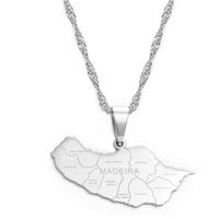 Collier avec pendentif carte de Madère avec noms des villes, bijoux Inspire, carte de Madère Portugal, collier avec breloque, acier plaqué or 18 carats
