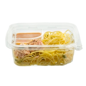 Caja de alimentos desechable segura y hermética de 21 OZ PET 2 compartimentos cuadrados para Fideos reciclables - Product Image 4