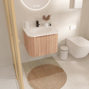 Envío Gratis a EE. UU. Tocador de Baño de Lujo con Lavabo Diseño Moderno Mueble de Baño Redondo de 60 cm para Lavamanos Montado en la Pared - Product Image 1