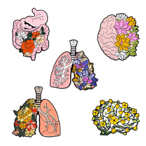 Broches <span class=keywords><strong>de</strong></span> metal esmaltados florales anatómicos personalizados al por mayor, broches <span class=keywords><strong>de</strong></span> metal con motivos <span class=keywords><strong>de</strong></span> órganos y flores, accesorio <span class=keywords><strong>de</strong></span> arte médico, en stock - Product Image 2