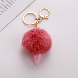 Llavero de peluche suave con forma de cono de helado, de piel sintética de conejo Rex, venta al por mayor, dijes peludos bonitos - Product Image 5