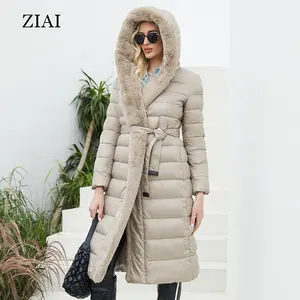 新しい冬の女性のコートの女性の長い暖かいパーカージャケットとウサギの毛皮のフード