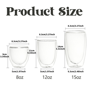 Tasses à café en verre borosilicate transparent à double paroi de 12 oz, résistantes à la chaleur, avec trou pré-percé pour paillettes DIY - Product Image 6