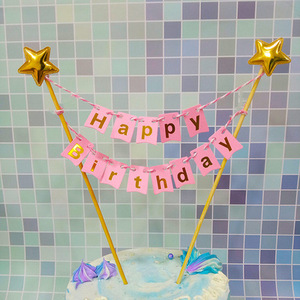 <span class=keywords><strong>Guirlande</strong></span> à décoration de gâteau d'anniversaire, drapeaux de fanions faits à la main avec pôle en bois et Roses ivoire - Product Image 2