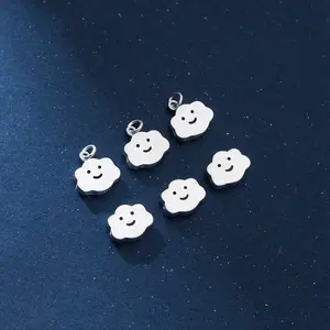 Simple 925 Sterling Silver Brushed Smiley Cloud Pendant For Bracelet Jewelry Making Supplies