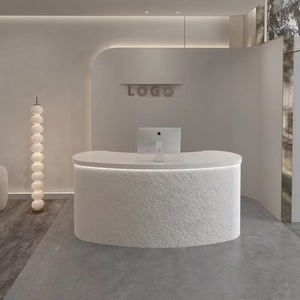 Bancone Reception Curvo per <span class=keywords><strong>Salone</strong></span> <span class=keywords><strong>con</strong></span> Illuminazione LED, Eco-Compatibile in <span class=keywords><strong>Pietra</strong></span> e MDF, Bancone Reception per <span class=keywords><strong>Salone</strong></span> di Bellezza - Product Image 1