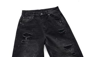 Broken Patch Shiny Diamond Street Fashion Trend Style Cintura elástica Casual Hombres Negro lavado Pierna recta Pierna ancha Jeans para hombres - Product Image 4
