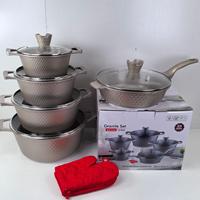 Set Panci dan Wajan Anti Lengket Klasik 12 pcs, Set Panci Aluminium Die Cast dengan Dasar Berlapis Intan, Peralatan Masak Rumah Tangga dengan Tutup Kaca
