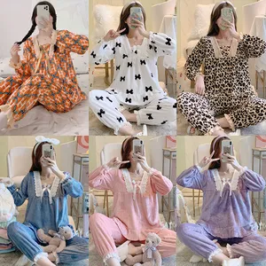 2023 pigiama carino set donna morbido nuovo design dolce solido ragazza pigiama mujer stampato pigiama invernale caldo pigiameria da donna