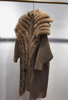 Cardigan en tricot pour femme avec col en fourrure de renard véritable, style décontracté et fourrure moelleuse