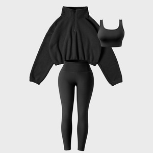 Ensemble de sport pour femmes, vêtements de sport, sweat-shirts en polaire, vêtements de yoga, tenue de sport décontractée pour l'extérieur, ensemble de 3 pièces, pantalon de yoga à taille haute - Product Image 2