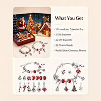 Kit de bracelet porte-bonheur calendrier de l'Avent de Noël, ensemble de fabrication de bijoux en alliage pour compte à rebours de 24 jours, pour enfants, cadeaux de fête
