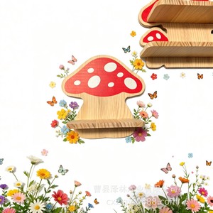 Wooden Mushroom Wall <b>Shelf</b> Light Brown Storage <b>Rack</b> For Children Room - Product Image 1