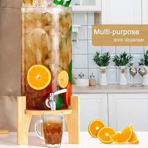 Distributeur de boissons en verre borosilicate 8/11L, <span class=keywords><strong>chaud</strong></span>/froid, pour jus de fruits et alcool, avec couvercle en bois et robinet, idéal pour les fêtes - Product Image 3
